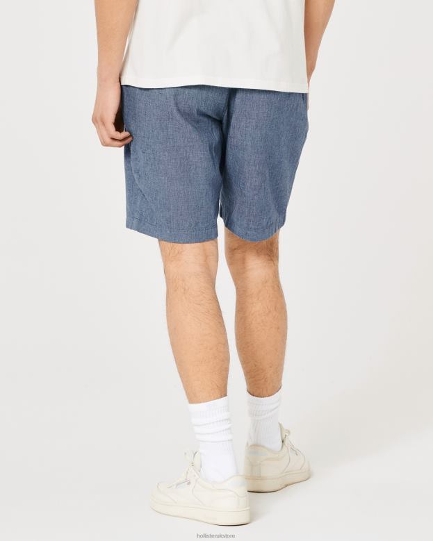 Bottoms Hollister Men Flat-Front Linen Blend Shorts 9\\ 488201312 Heather Navy